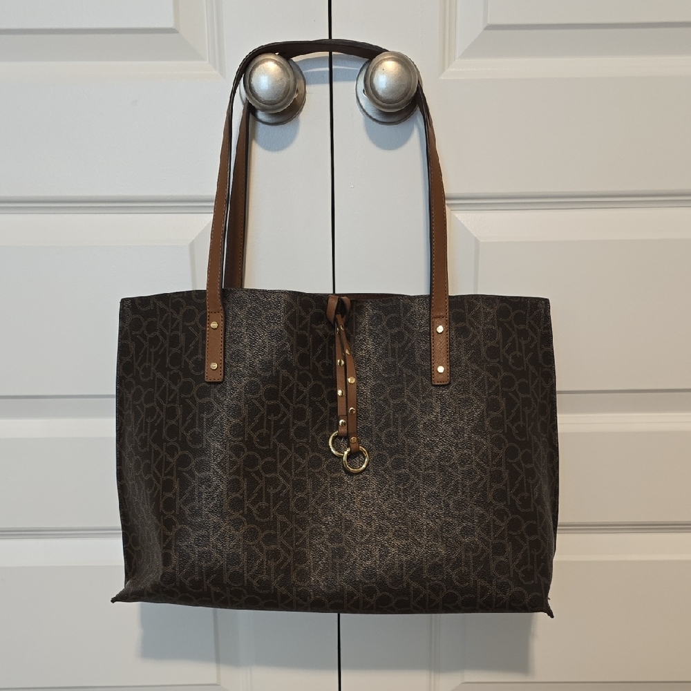 Calvin Klein Extra Largr Dark Brown Monogram Tote